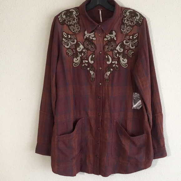 Free People Tops - NWOT Free People Beaded button down shirt